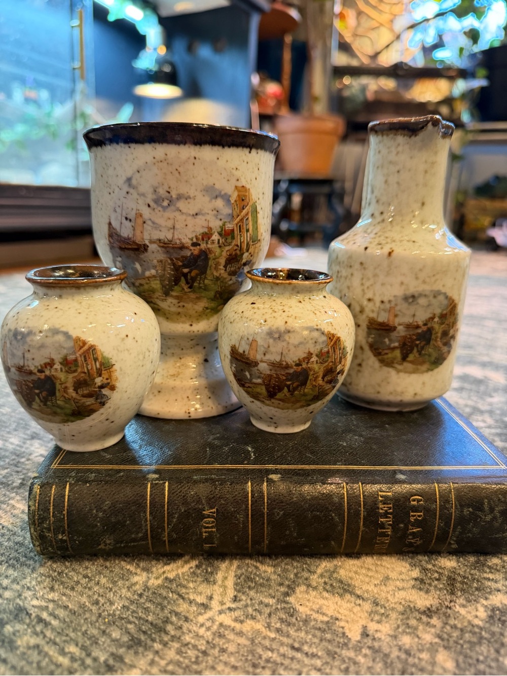 Vintage 1984 Royal Schwabap "Dutch Harbor Scene" breakfast/cruet set